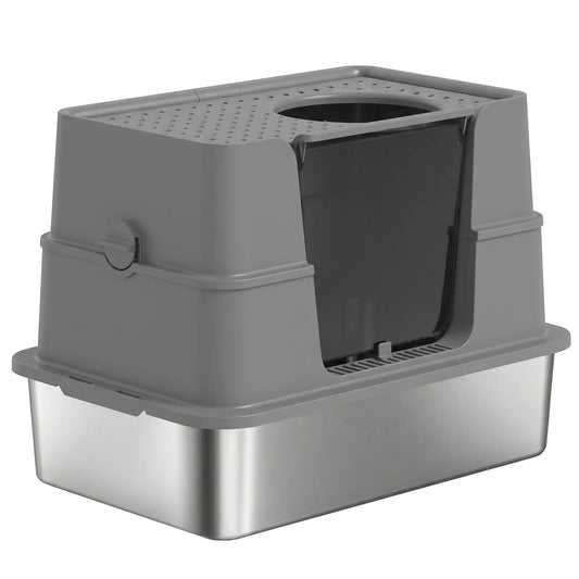 XL Stainless Litter Box With 100° Flip Top, Scoop, Dual Entry, Stainless Cat Litter Box Enclosures Dark Grey, Stainless Steel, Black at Gallery Canada