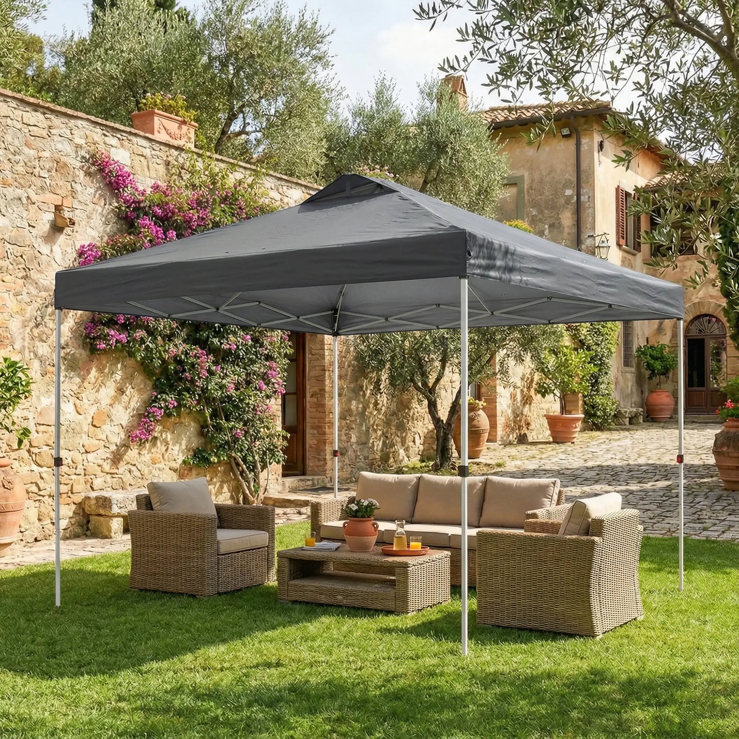 Waterproof Pop Up Canopy Tent, 9.8' x 9.8', Dark Grey Pop Up Canopies at Gallery Canada