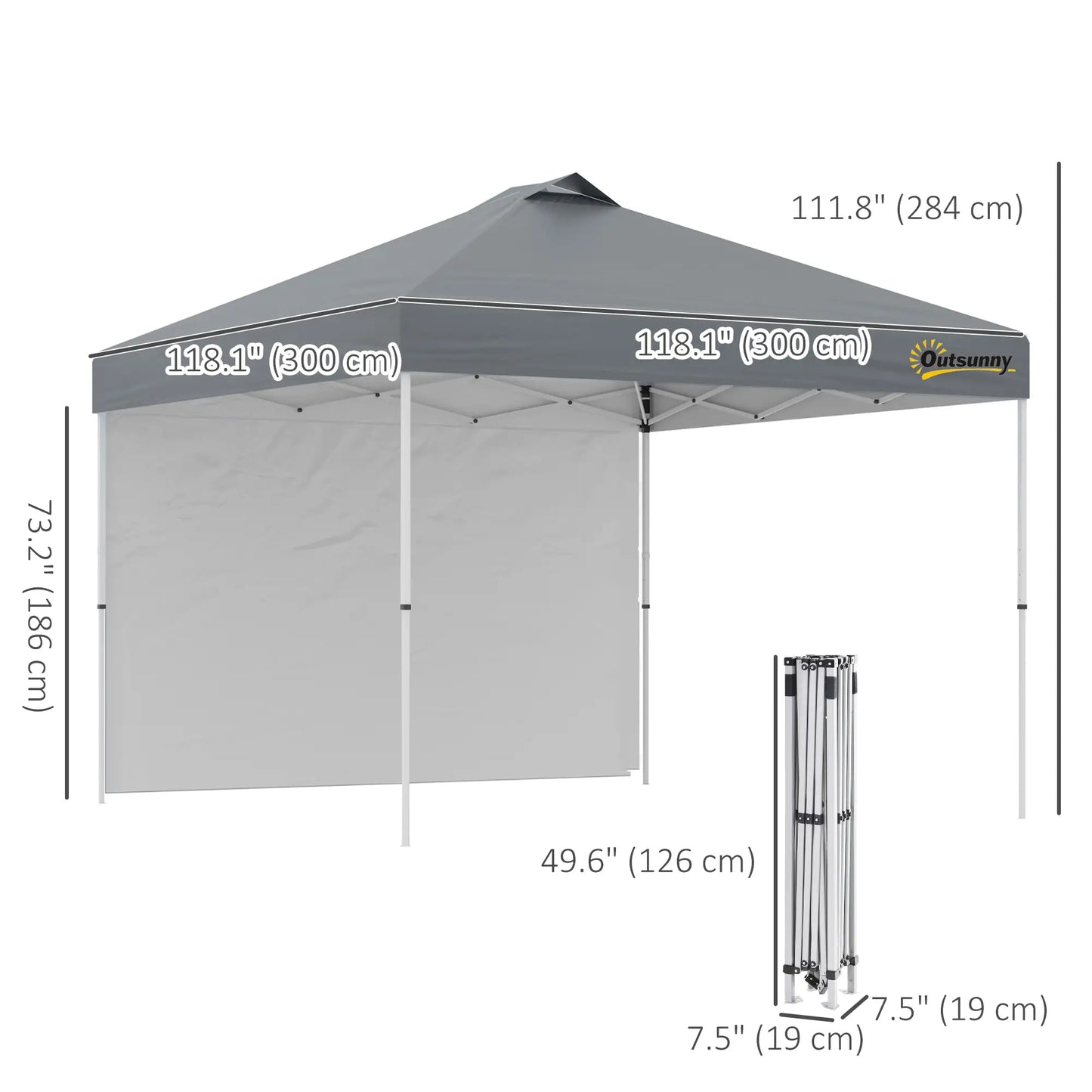 10' x 10' Pop Up Canopy Tent, Adjustable Height, 1 Sidewall, Wheeled Bag, Grey Pop Up Canopies at Gallery Canada