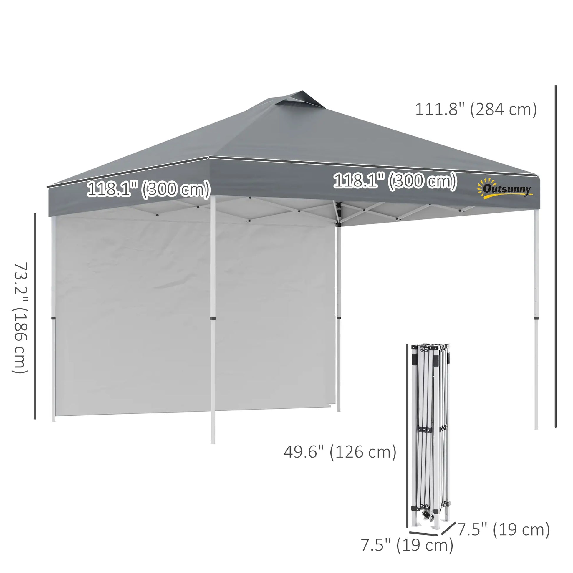 10' x 10' Pop Up Canopy Tent, Adjustable Height, 1 Sidewall, Wheeled Bag, Grey Pop Up Canopies at Gallery Canada