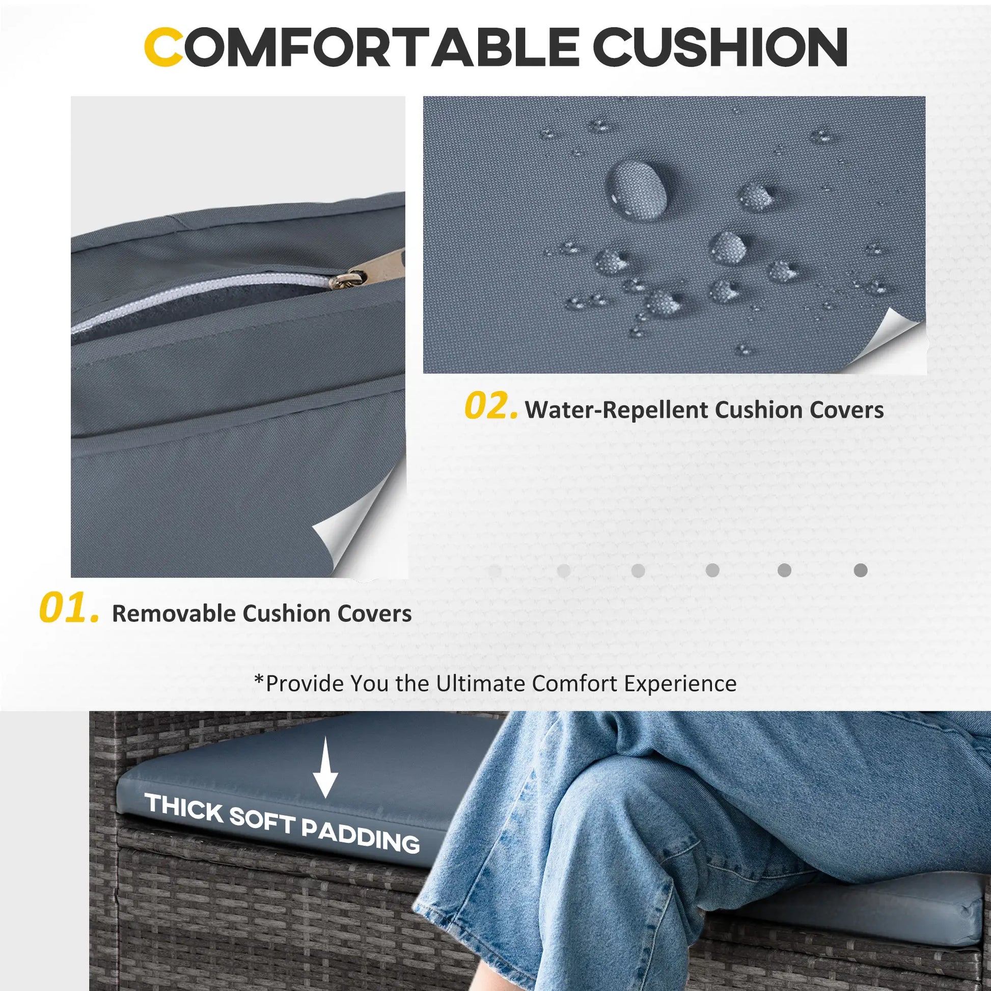 4-Piece Patio Furniture Set with Cushions, Outdoor PE Rattan Sofa, 2 Chairs, Glass Table, Grey Patio Furniture Sets at Gallery Canada