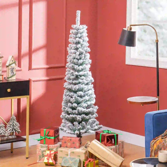 5ft Flocked Pencil Christmas Tree, Realistic Tips, Green Pencil Christmas Trees Green at Gallery Canada