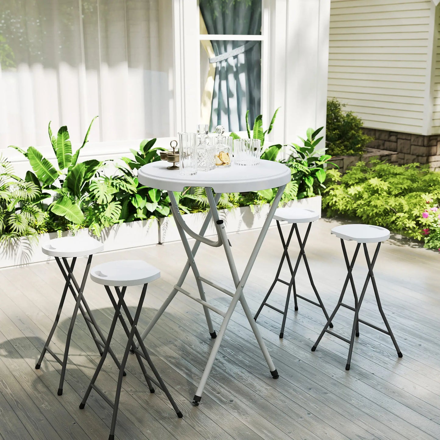 31.5" Bar Height Patio Table, Outdoor Folding Table, HDPE Top, Locking Steel Legs, White Patio Dinning Tables at Gallery Canada