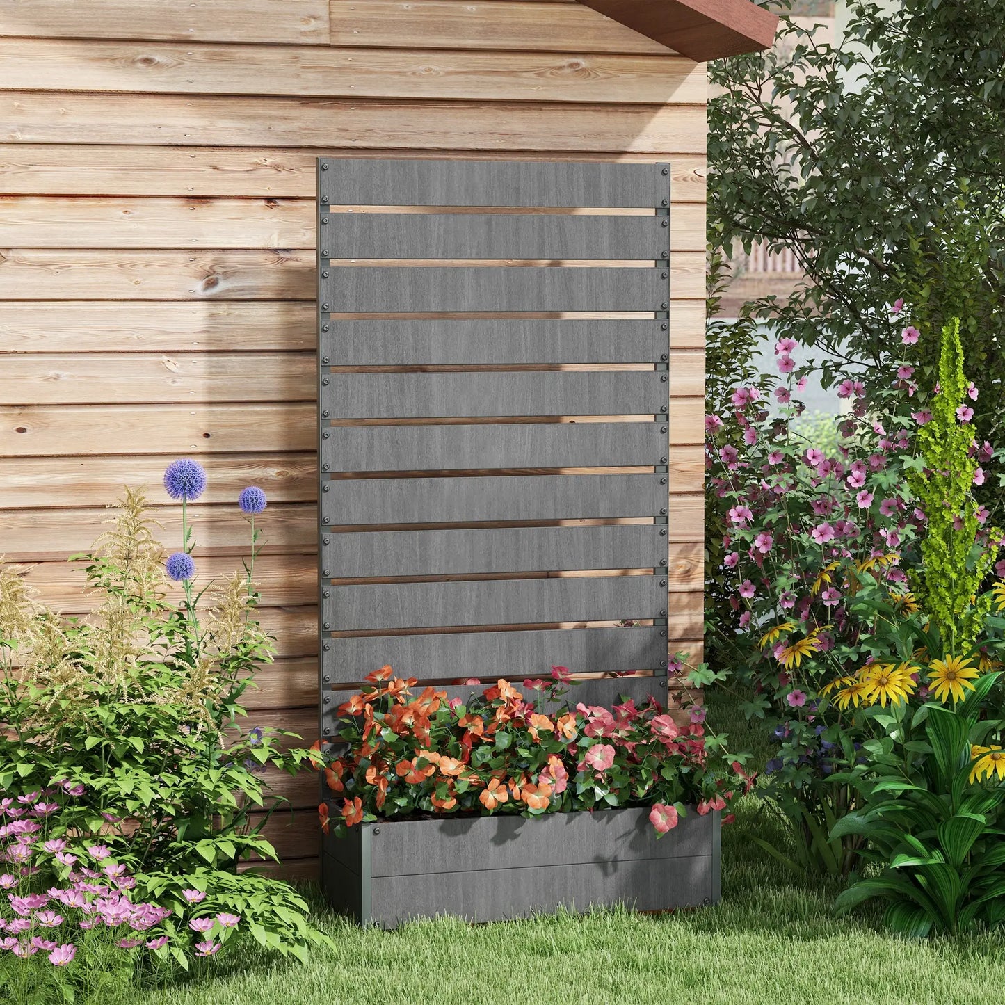 Trellis Planter, Raised Garden Bed, Dark Grey