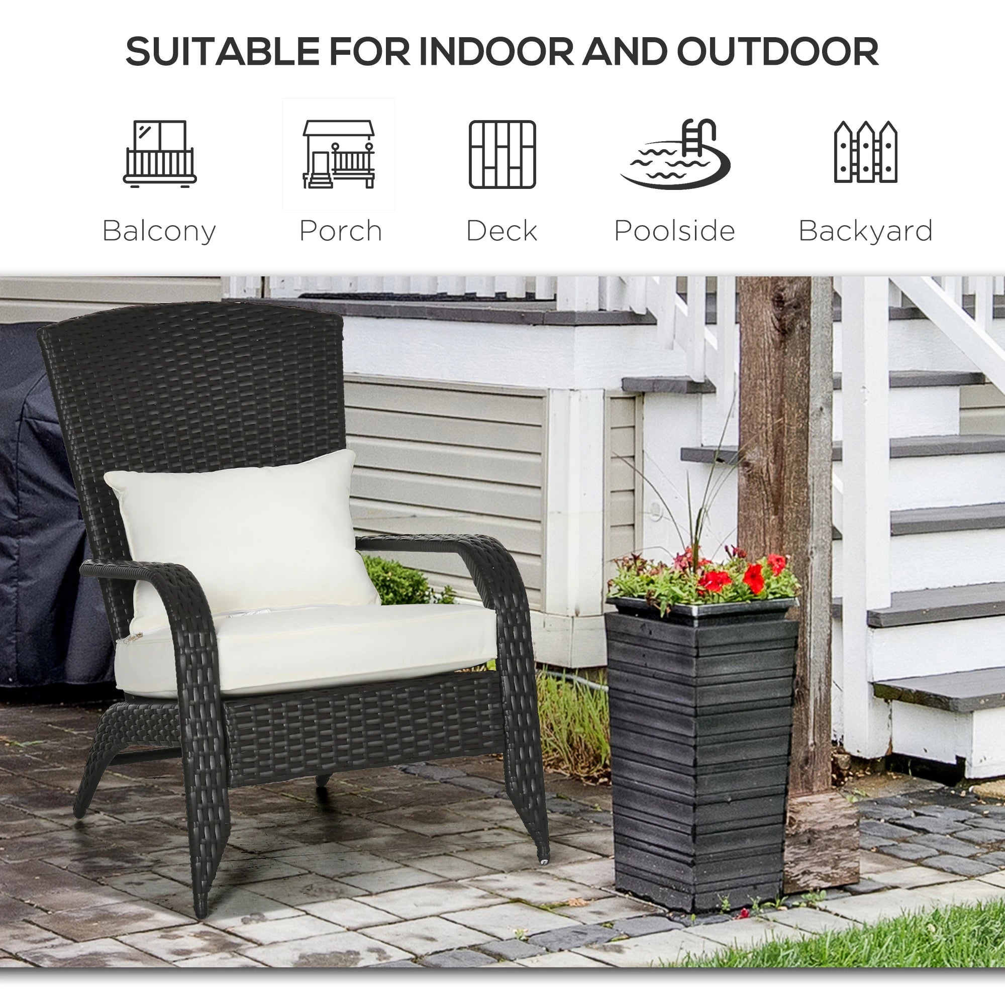 Wicker Adirondack Chair, Outdoor Rattan with Cushions, Cream Patio Chairs at Gallery Canada