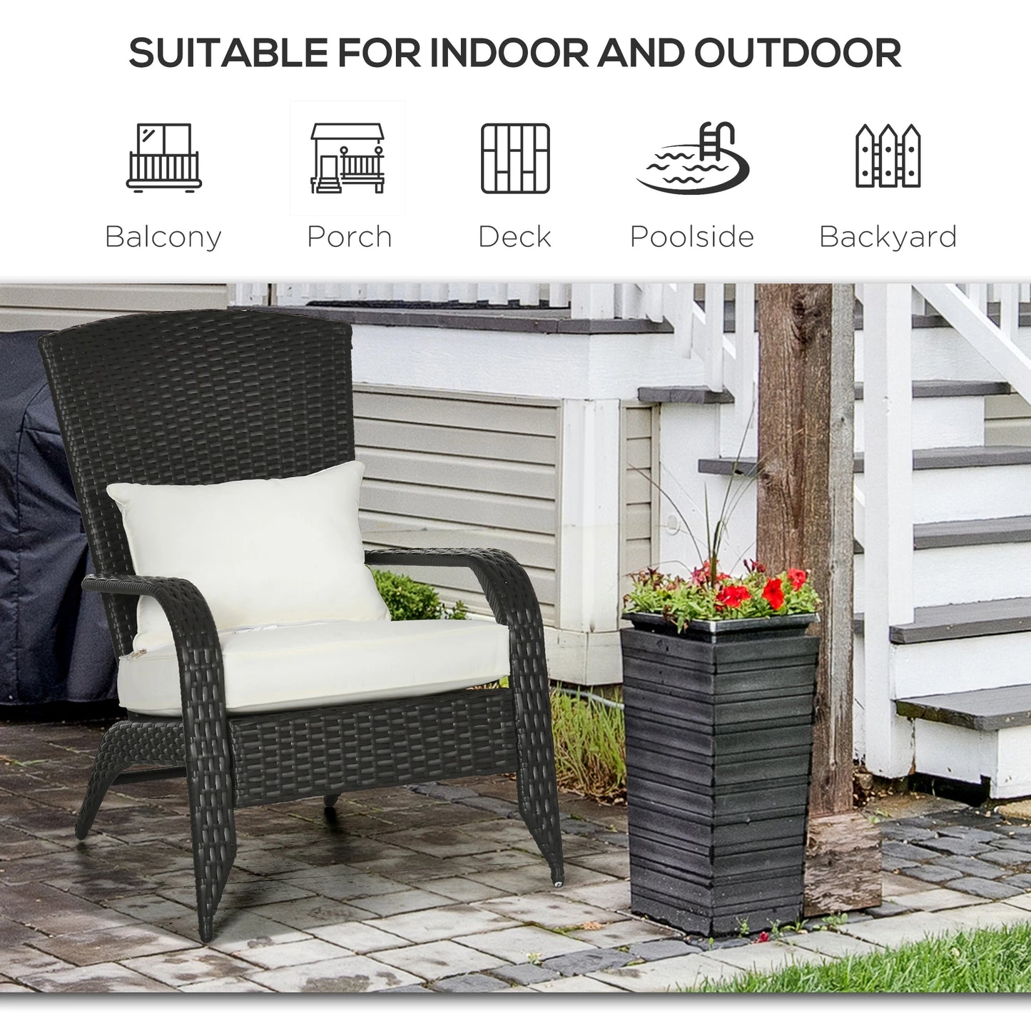 Wicker Adirondack Chair, Outdoor Rattan with Cushions, Cream Patio Chairs at Gallery Canada