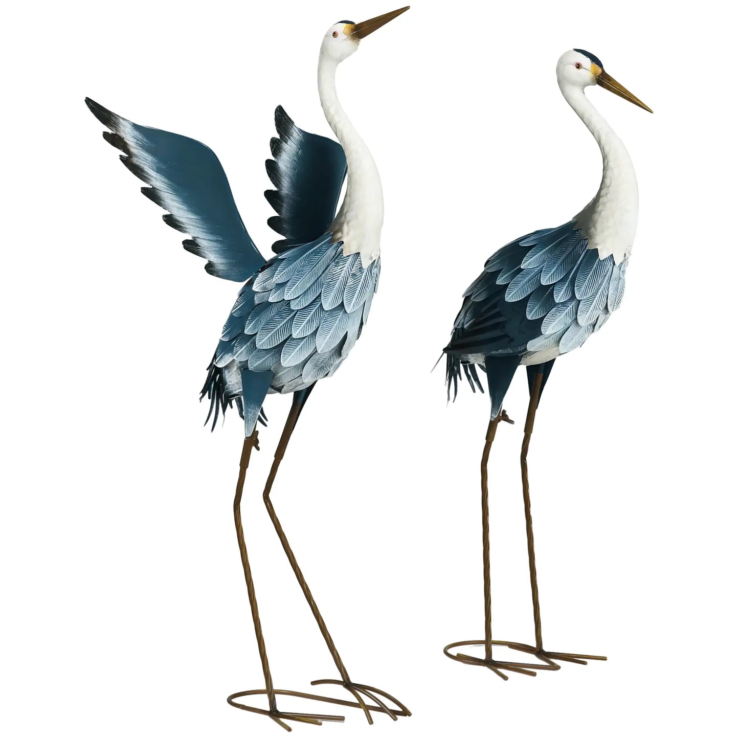 Set of 2 Garden Sculptures, Heron Statues, 29" & 27.5", Blue Garden Decor at Gallery Canada