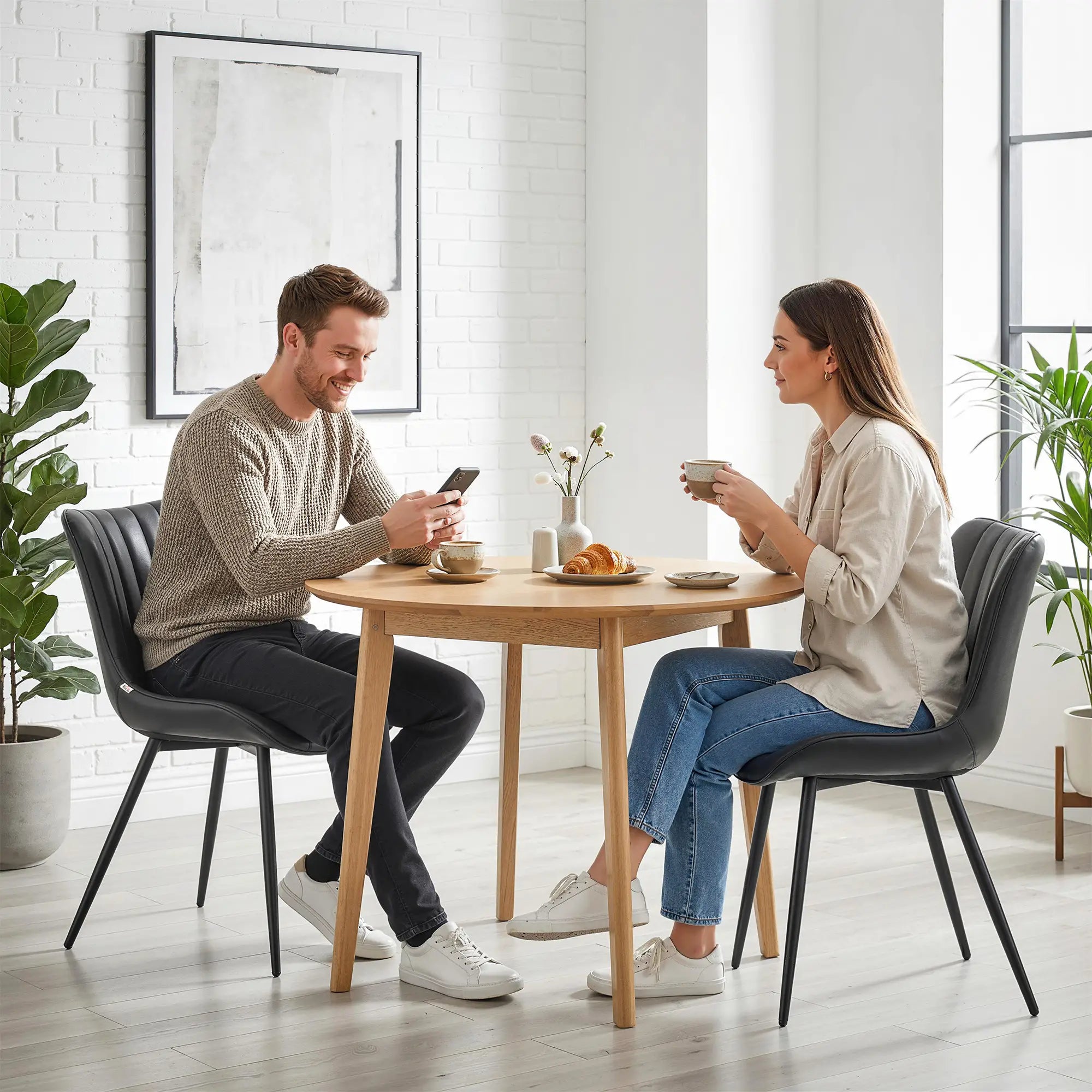 PU Leather Dining Chairs Set of 2, Steel Legs, Black Dining Chairs Black at Gallery Canada