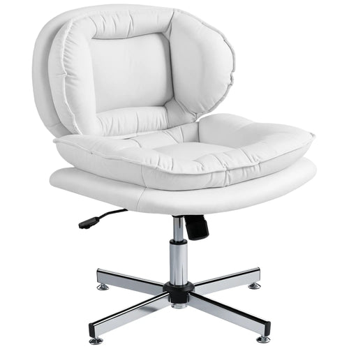 Criss Cross Chair, Armless Wide Office Chair, Tilting, No Wheels, White