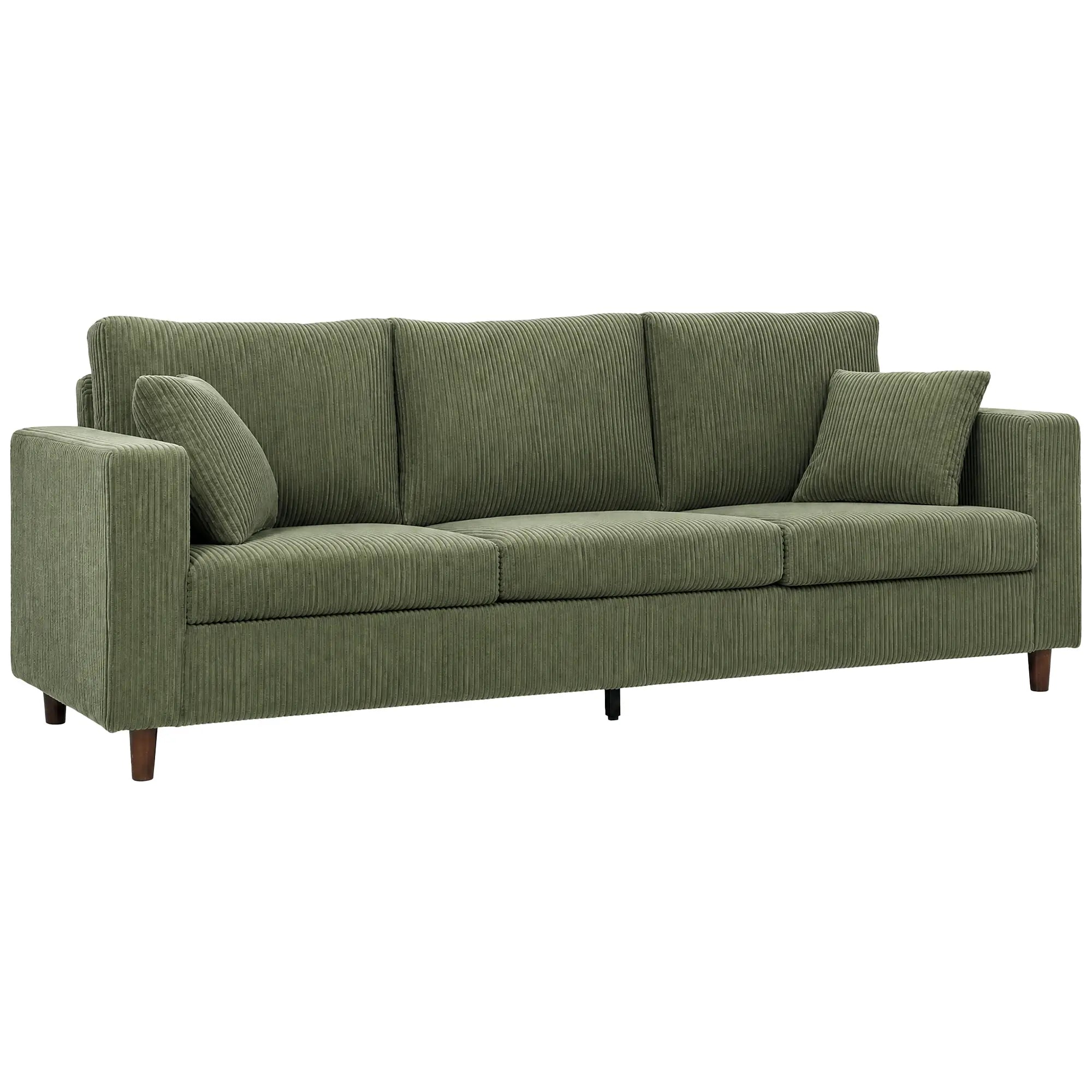 3 Seater Green Corduroy Couch, Deep Seat, Spring Cushion, Green 3-Seater Sofas Green, Black at Gallery Canada