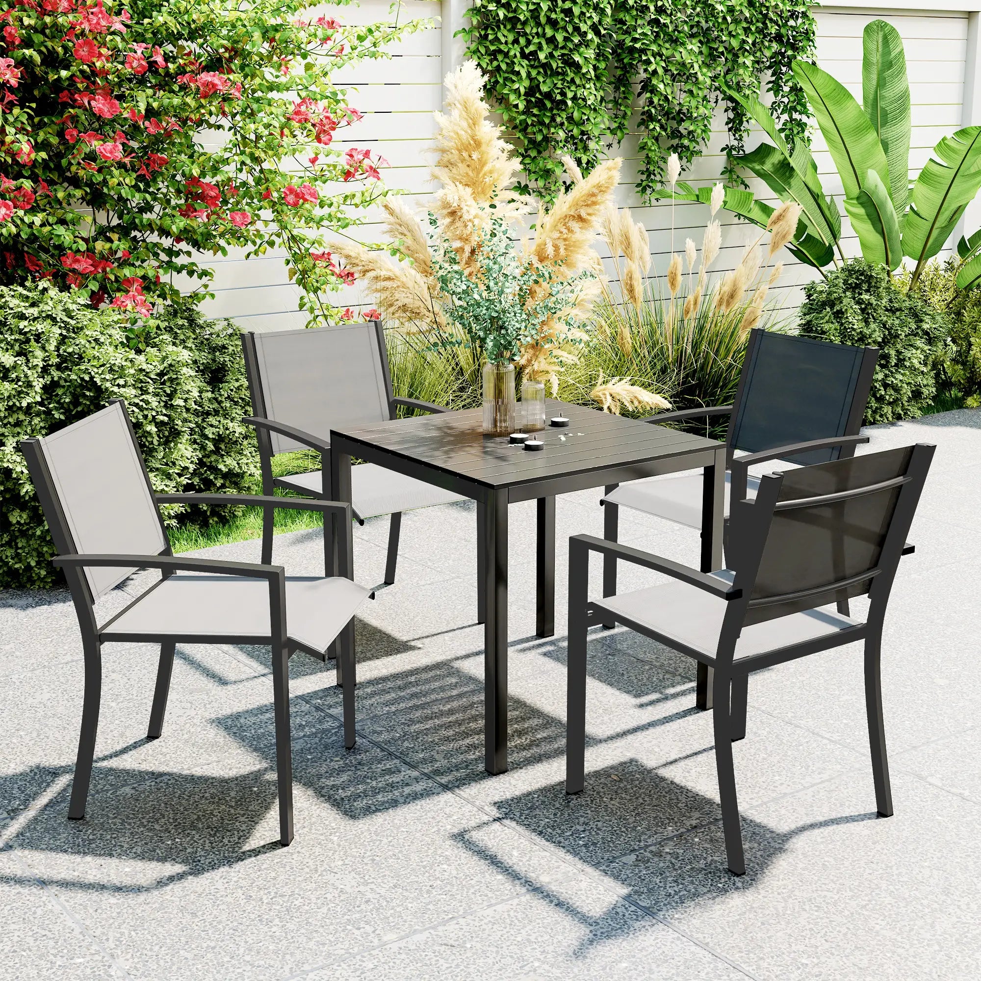 Square Outdoor Dining Table, 4-Person, Aluminum Steel Frame, Black Patio Dinning Tables at Gallery Canada