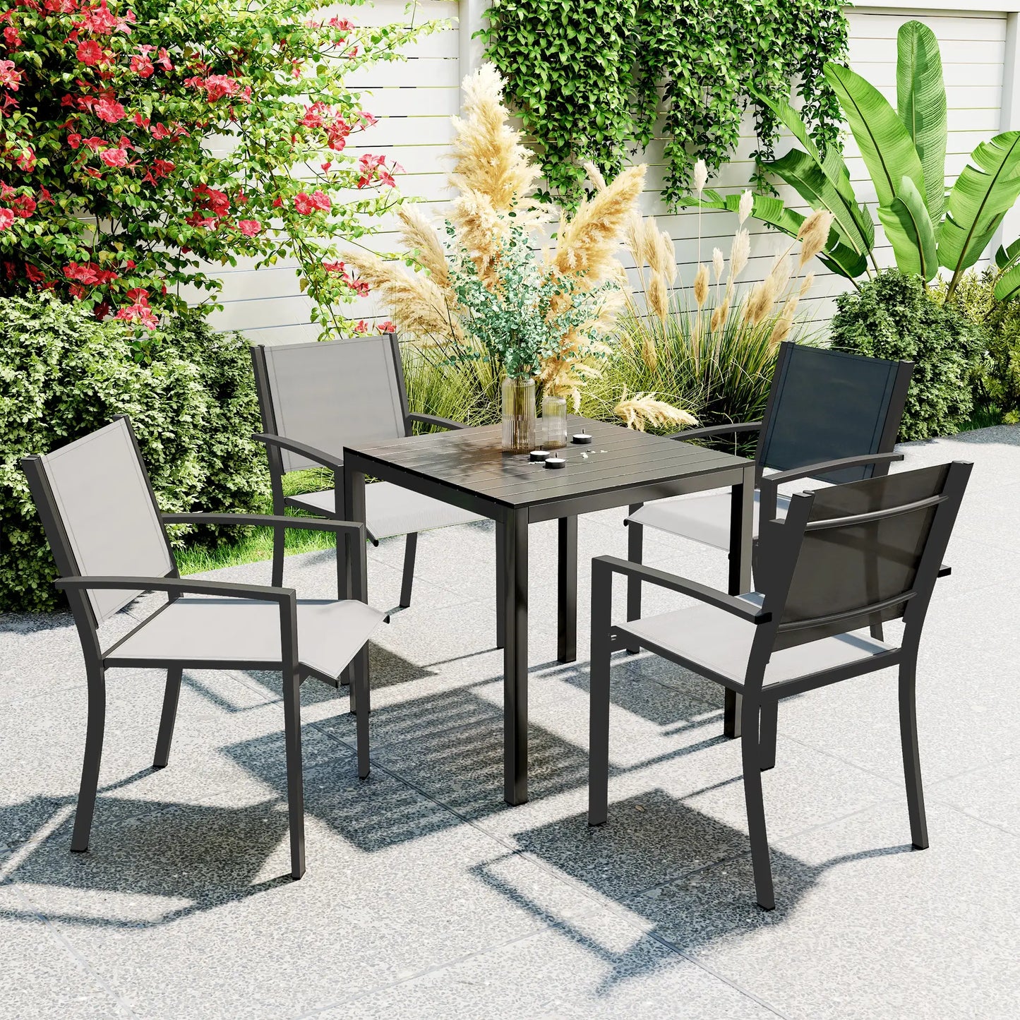 Square Outdoor Dining Table, 4-Person, Aluminum Steel Frame, Black Patio Dinning Tables at Gallery Canada
