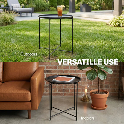 18" Outdoor Side Table, Removable Tray, Folding Legs, Black Patio Side Tables at Gallery Canada
