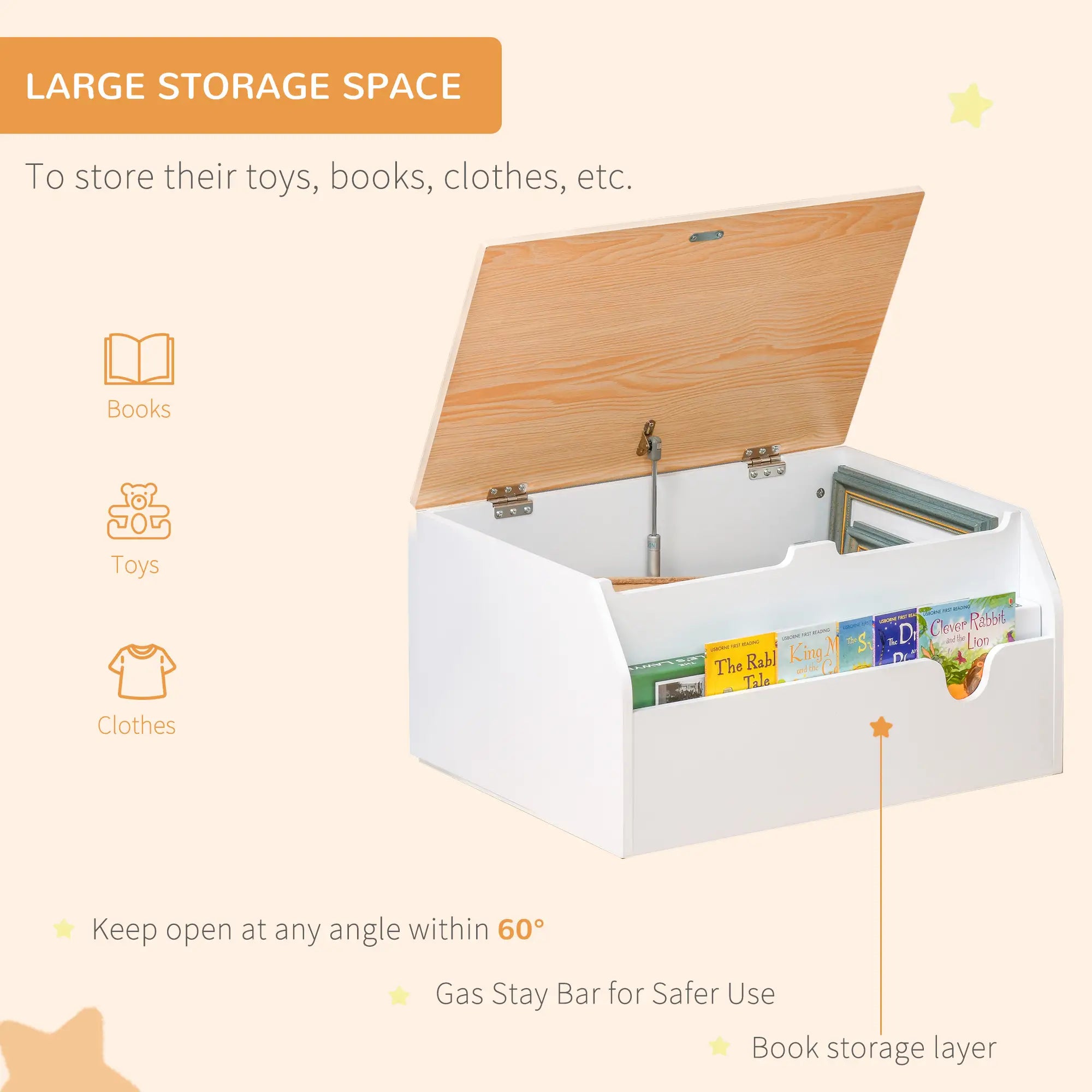 Wooden Kids Toy Box with Lid, Storage Organizer, Safety Hinge, White Baby & Kids Storage at Gallery Canada