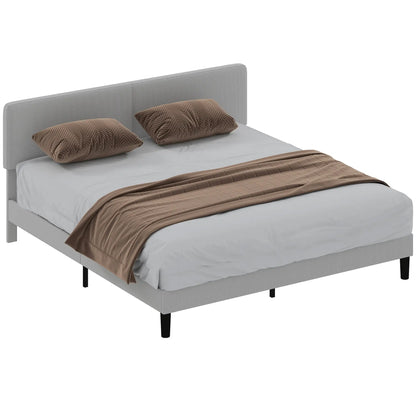 King Size Bed Frame, Adjustable Upholstered Headboard, Wood Slat Support, Light Grey Bed Frames at Gallery Canada