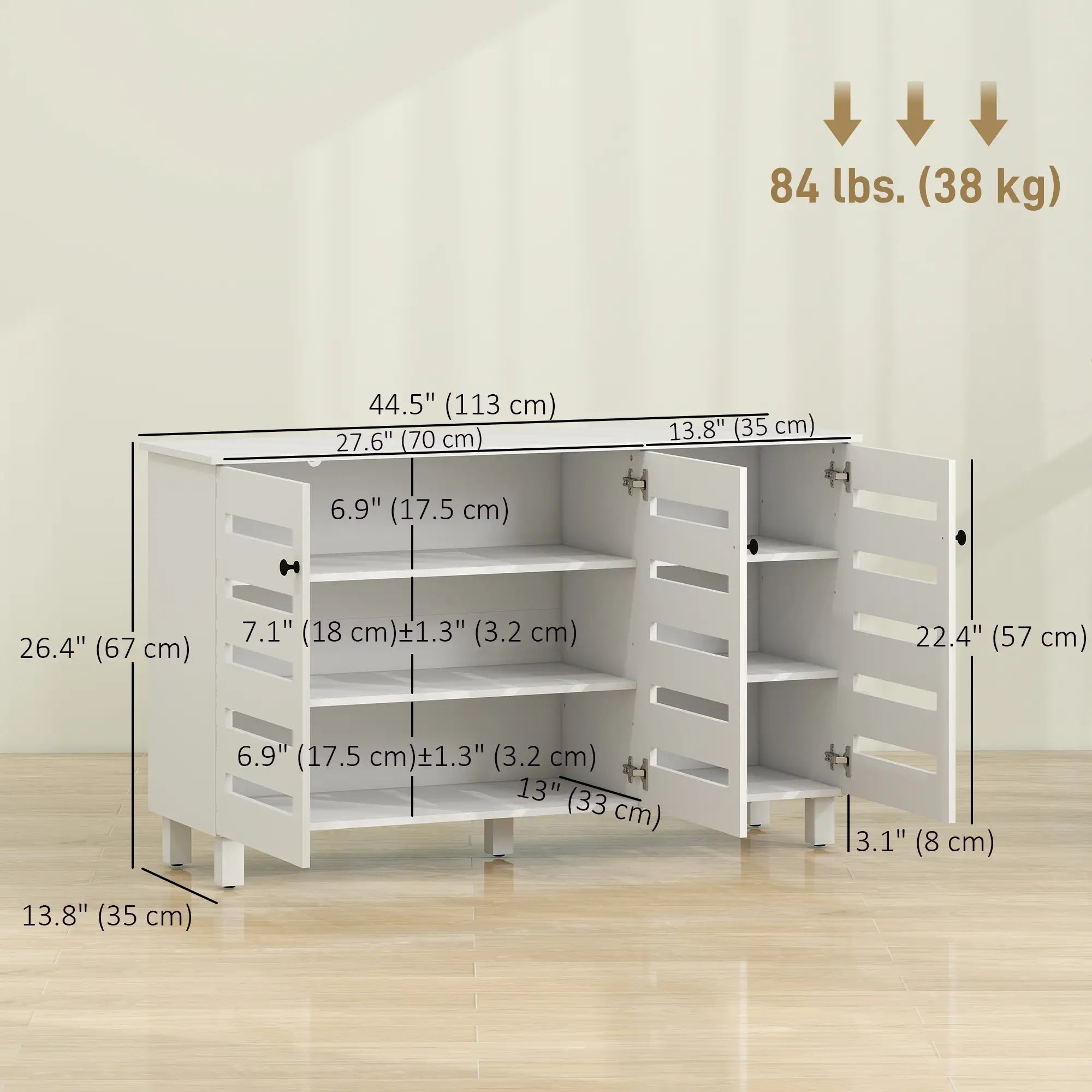 3-Door Shoe Cabinet, 3-Tier Adjustable Shelves For 15 Pairs, White Shoe Storage Cabinets & Racks at Gallery Canada