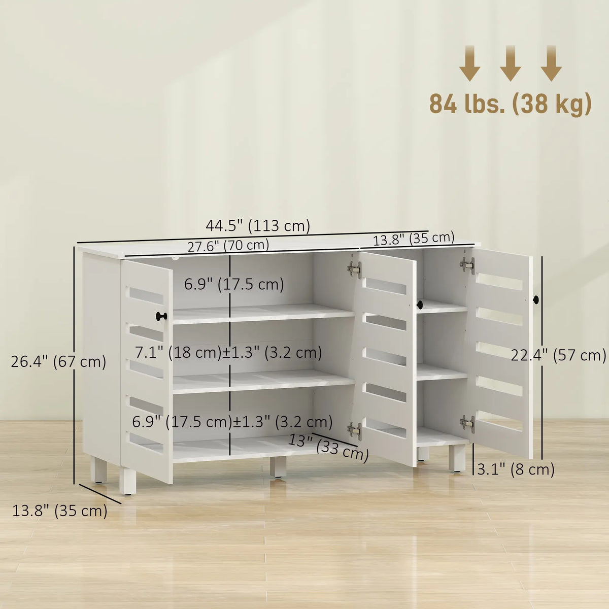 3-Door Shoe Cabinet, 3-Tier Adjustable Shelves For 15 Pairs, White Shoe Storage Cabinets & Racks at Gallery Canada