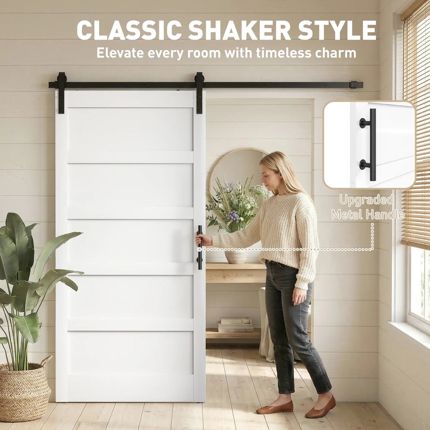 42x84 Sliding Barn Door Kit, Shaker Style, Wood Grain, White Door Hardware at Gallery Canada