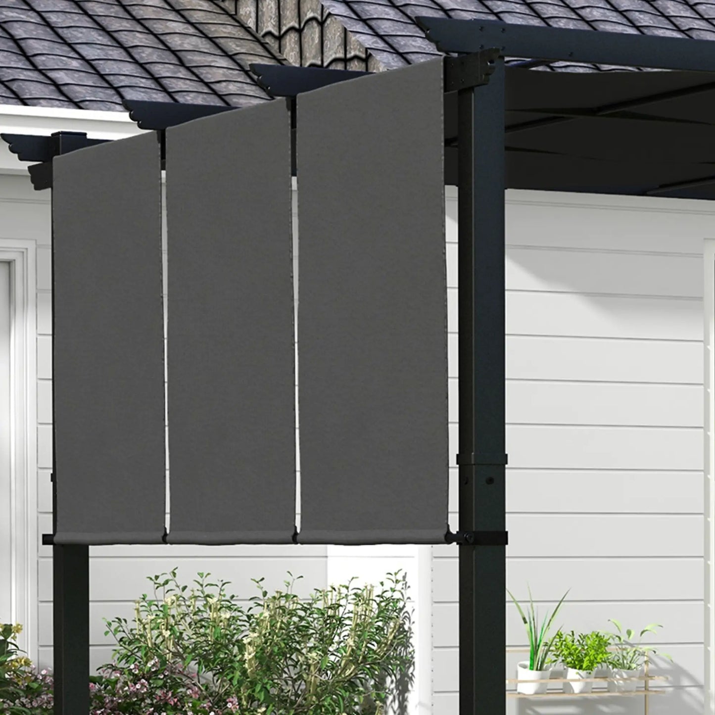 10' x 10' Metal Pergola, Retractable Canopy, Charcoal Grey Pergolas at Gallery Canada