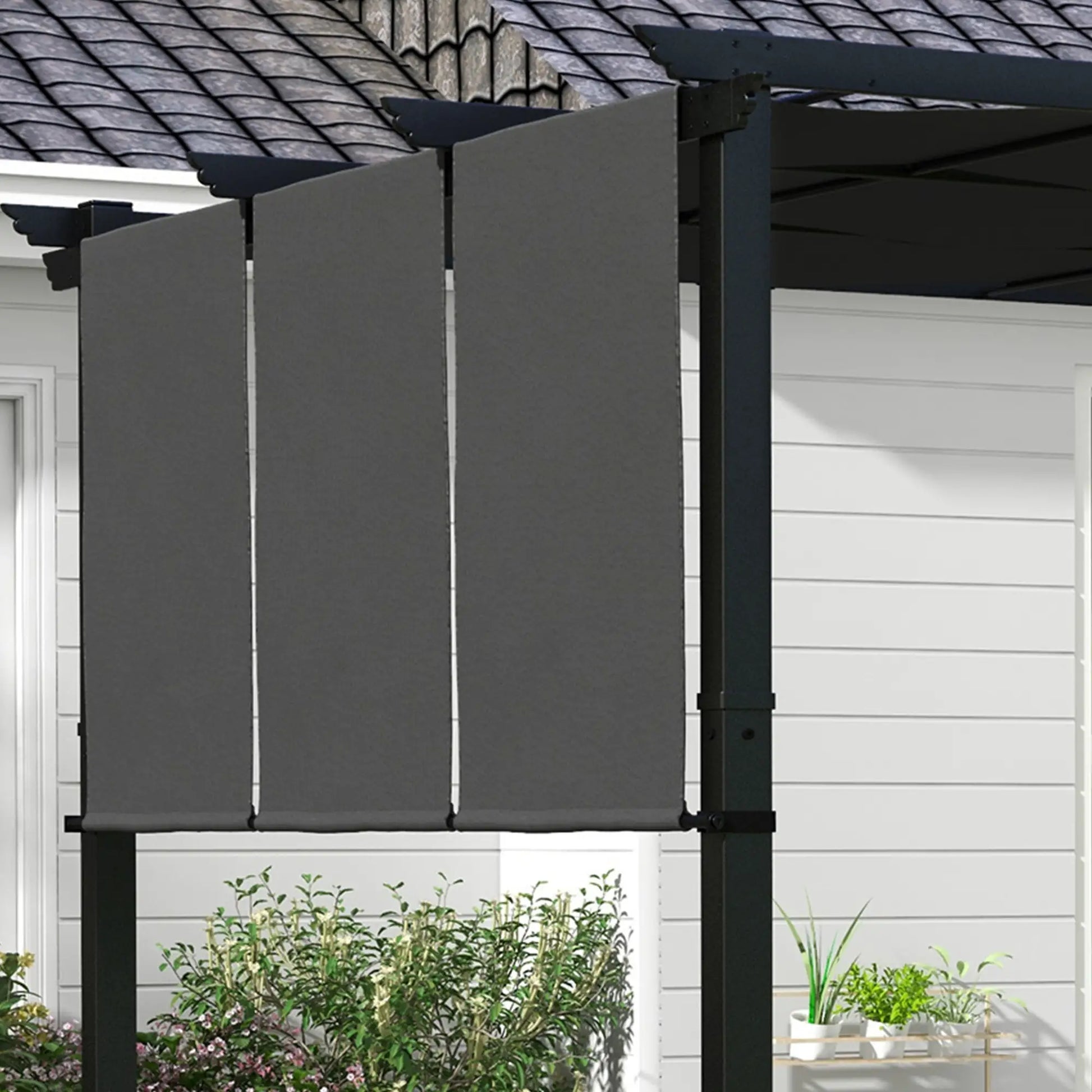 10' x 10' Metal Pergola, Retractable Canopy, Charcoal Grey Pergolas at Gallery Canada
