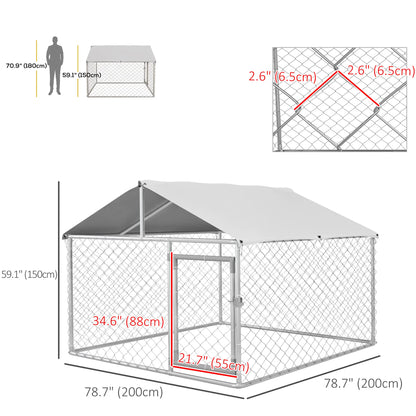 6.6' x 6.6' x 4.9' Outdoor Dog Kennel, Heavy Duty Galvanized Steel, UV-Resistant Roof, Silver Houses, Kennels & Pens at Gallery Canada