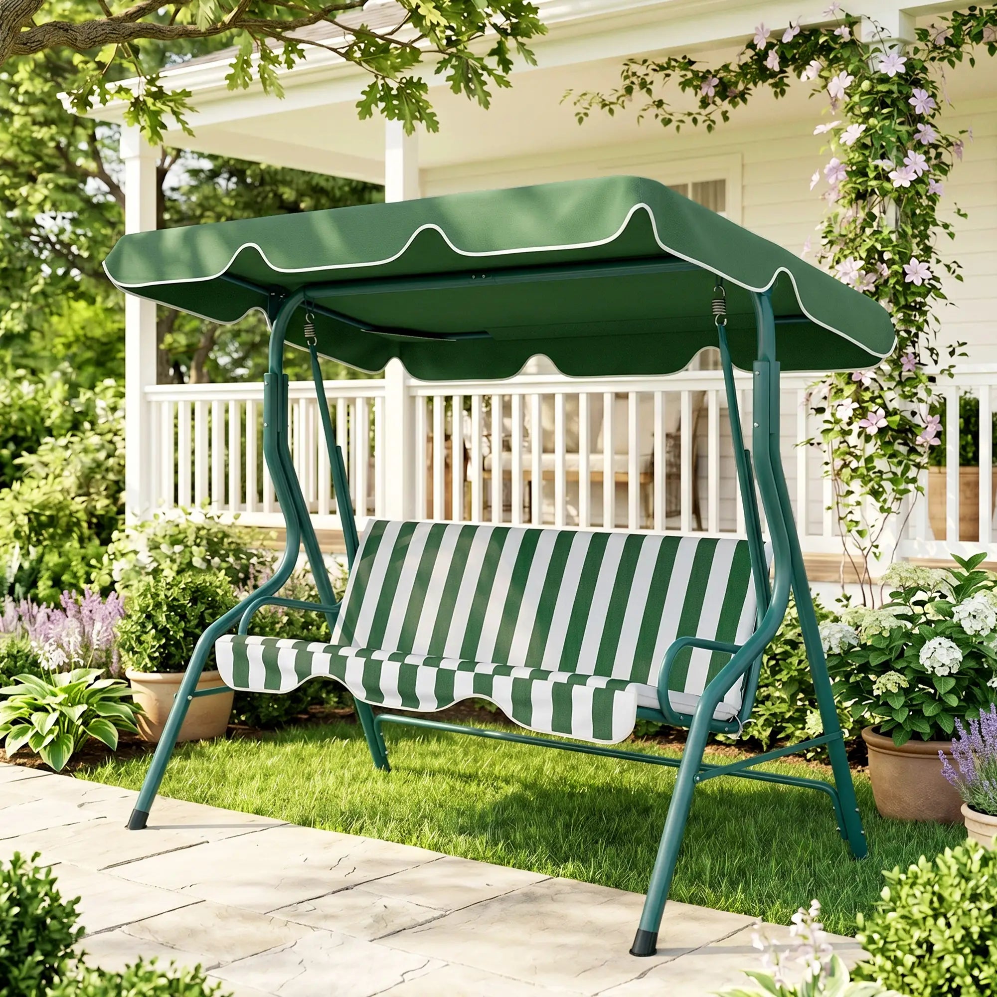Outdoor Porch Swing, Adjustable Canopy, 3-Seater, Green Patio Swings with Stand at Gallery Canada