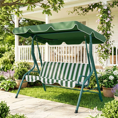 Outdoor Porch Swing, Adjustable Canopy, 3-Seater, Green Patio Swings with Stand at Gallery Canada