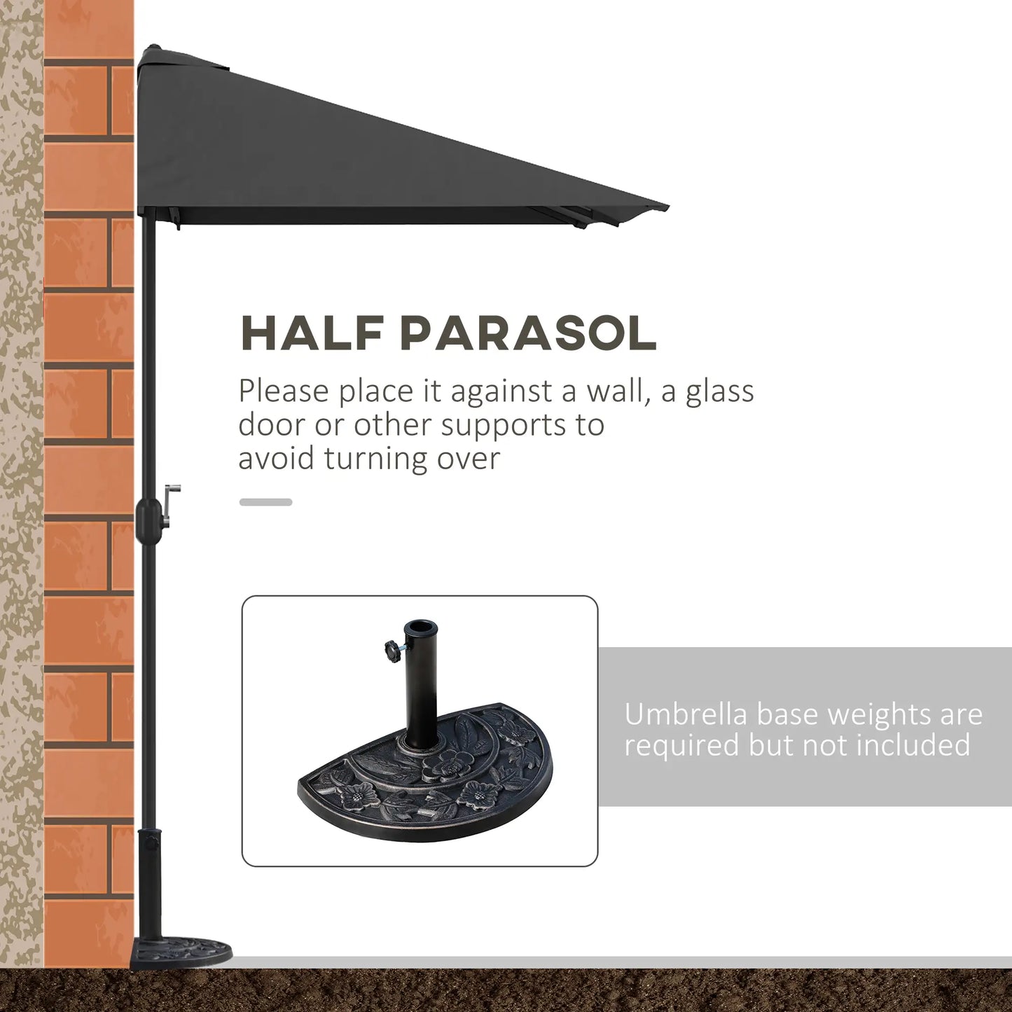 8ft Half Round Umbrella, Outdoor Balcony Parasol, Patio Garden Sun Shade, 5 Ribs Sun Umbrellas at Gallery Canada