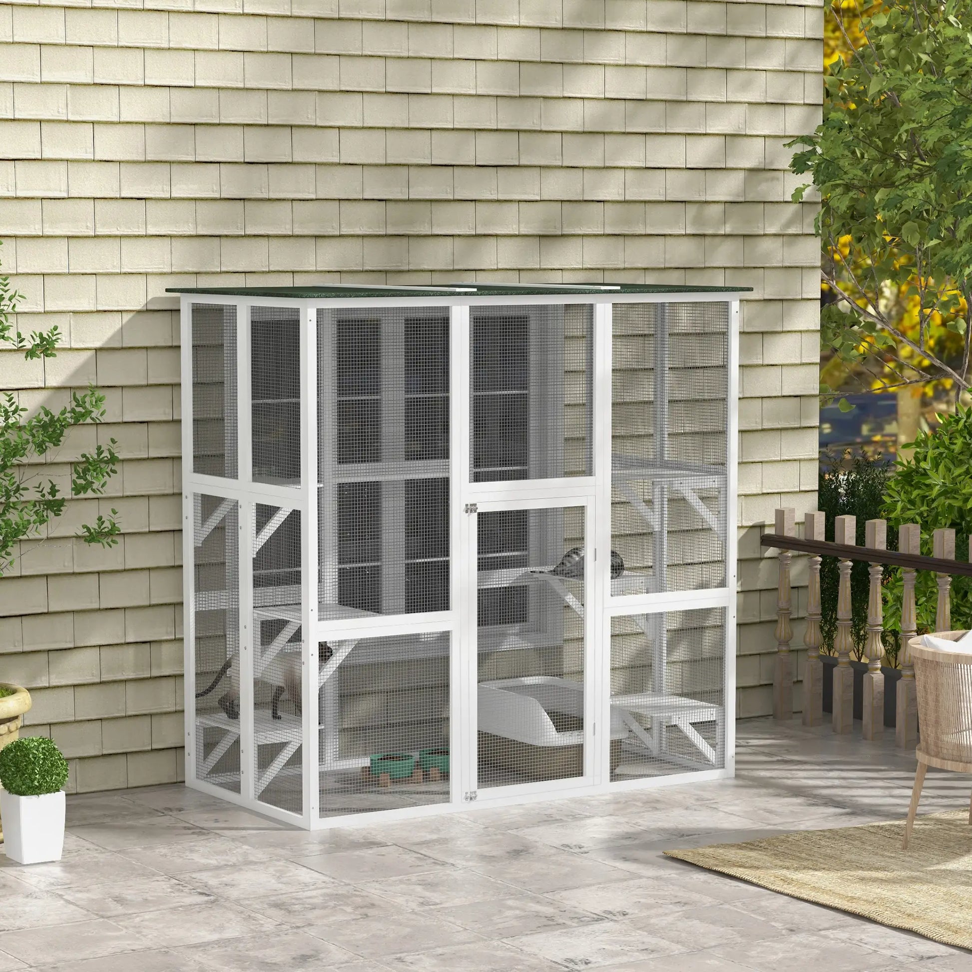 Large Outdoor Catio Enclosure, Wooden Cat Patio, 70.9" x 38.6" x 70.9", White Outdoor Cat Enclosures at Gallery Canada