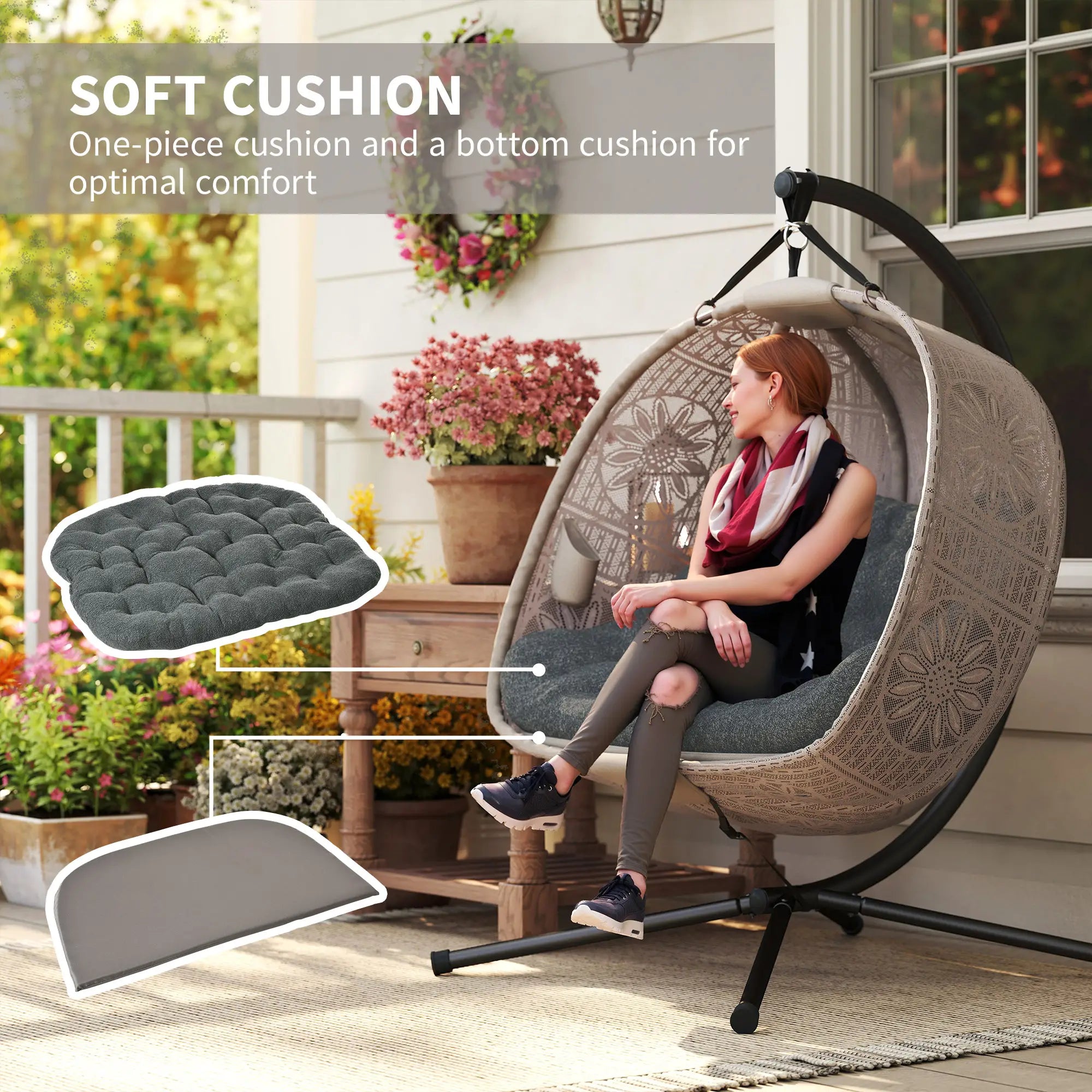 Hanging Egg Chair With Stand, Dark Grey Patio Swings with Stand at Gallery Canada