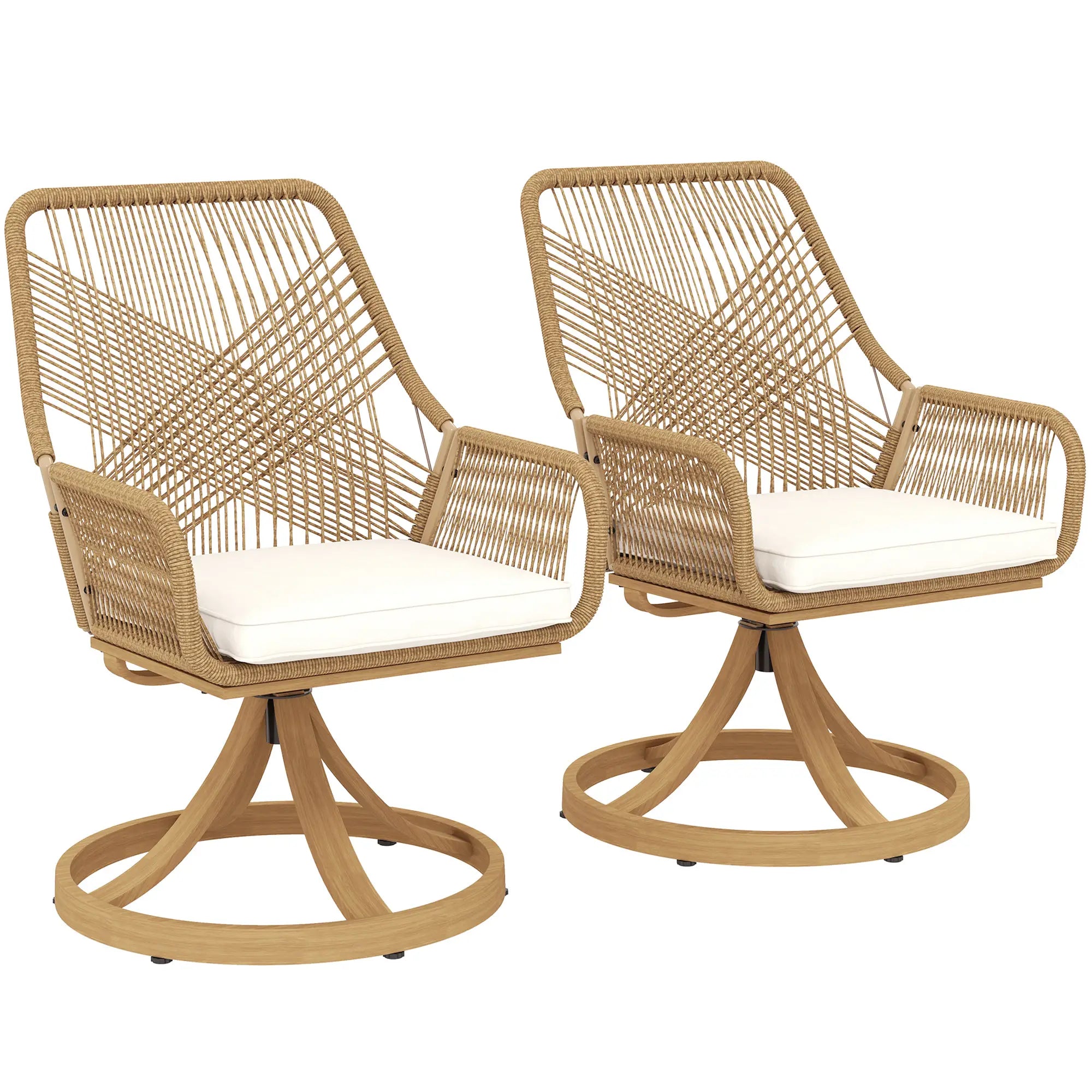 Outdoor Swivel Dining Chairs Set of 2, Patio Rattan with Cushions, Khaki Patio Chairs at Gallery Canada