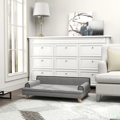 Elevated Dog Sofa Bed, Cat Couch with Cushion, Washable Cover, Wooden Legs, Medium & Large, Light Grey Dog Sofas at Gallery Canada