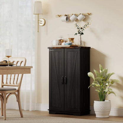 Farmhouse Kitchen Pantry Cabinet, Adjustable Shelves, Black Kitchen Pantry Cabinets at Gallery Canada