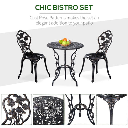 3 Pc Aluminum Bistro Set, Outdoor Patio Table and Chairs, Floral, Bronze Bistro Sets at Gallery Canada