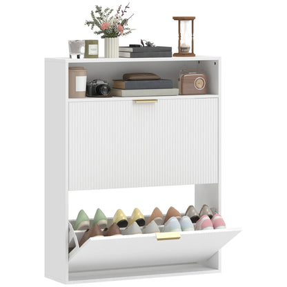 Narrow Shoe Cabinet With 2 Flip Drawers, Top Shelf, White Shoe Storage Cabinets & Racks at Gallery Canada