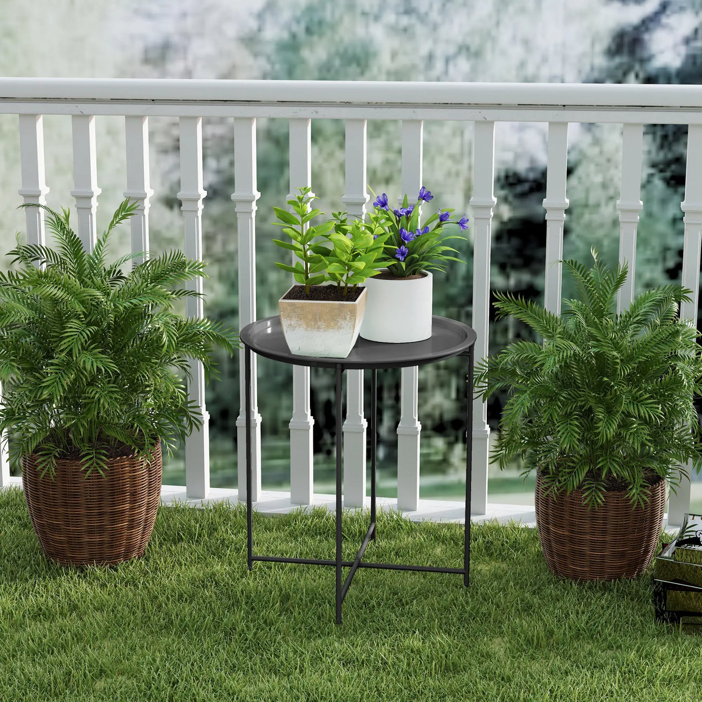 18" Outdoor Side Table, Removable Tray, Folding Legs, Black Patio Side Tables at Gallery Canada