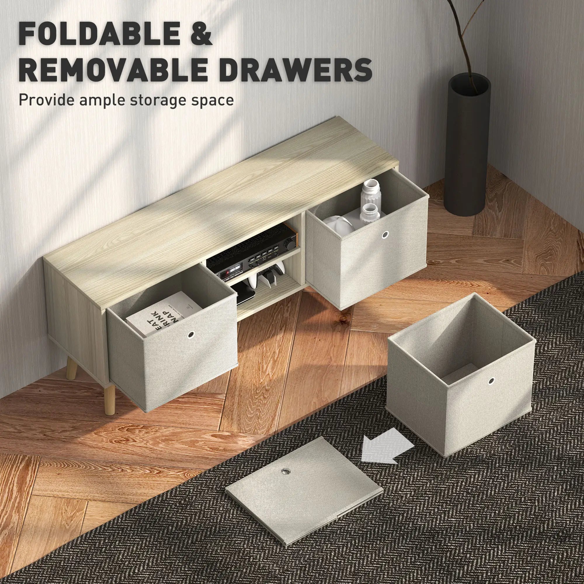 Modern TV Stand, Foldable Drawers, Shelves, Natural TV Stands at Gallery Canada