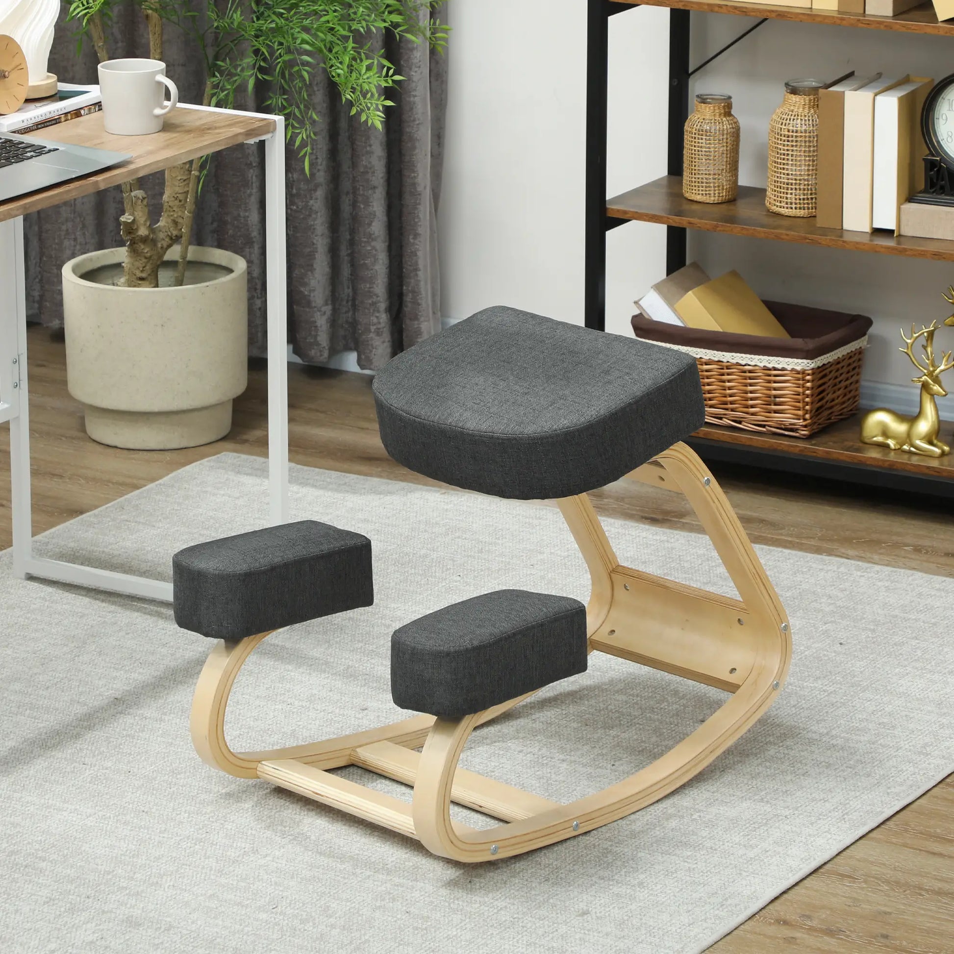 Ergonomic Kneeling Chair, Wood Kneel Stool, Thick Pads, Dark Grey Office Chairs at Gallery Canada