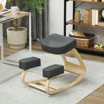 Ergonomic Kneeling Chair, Wood Kneel Stool, Thick Pads, Dark Grey Office Chairs at Gallery Canada