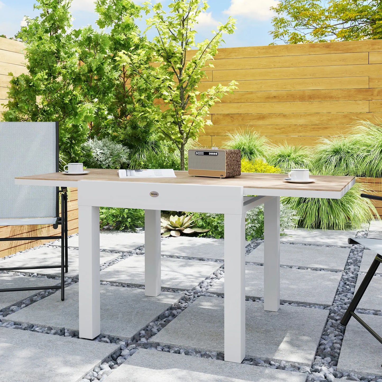 Extendable Patio Dining Table, Aluminum Frame, Faux Wood Top, Natural Wood Patio Dining Tables at Gallery Canada