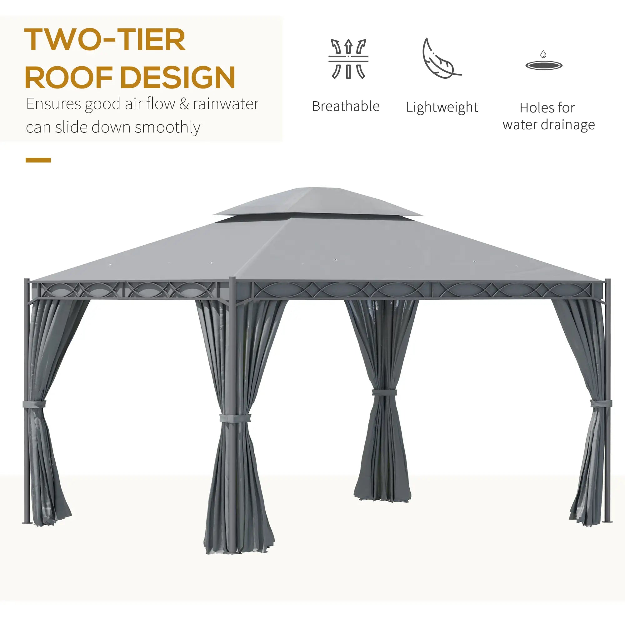 10'x13' Soft-Top Patio Gazebo, Double-Tiered, Steel, Grey Gazebos at Gallery Canada
