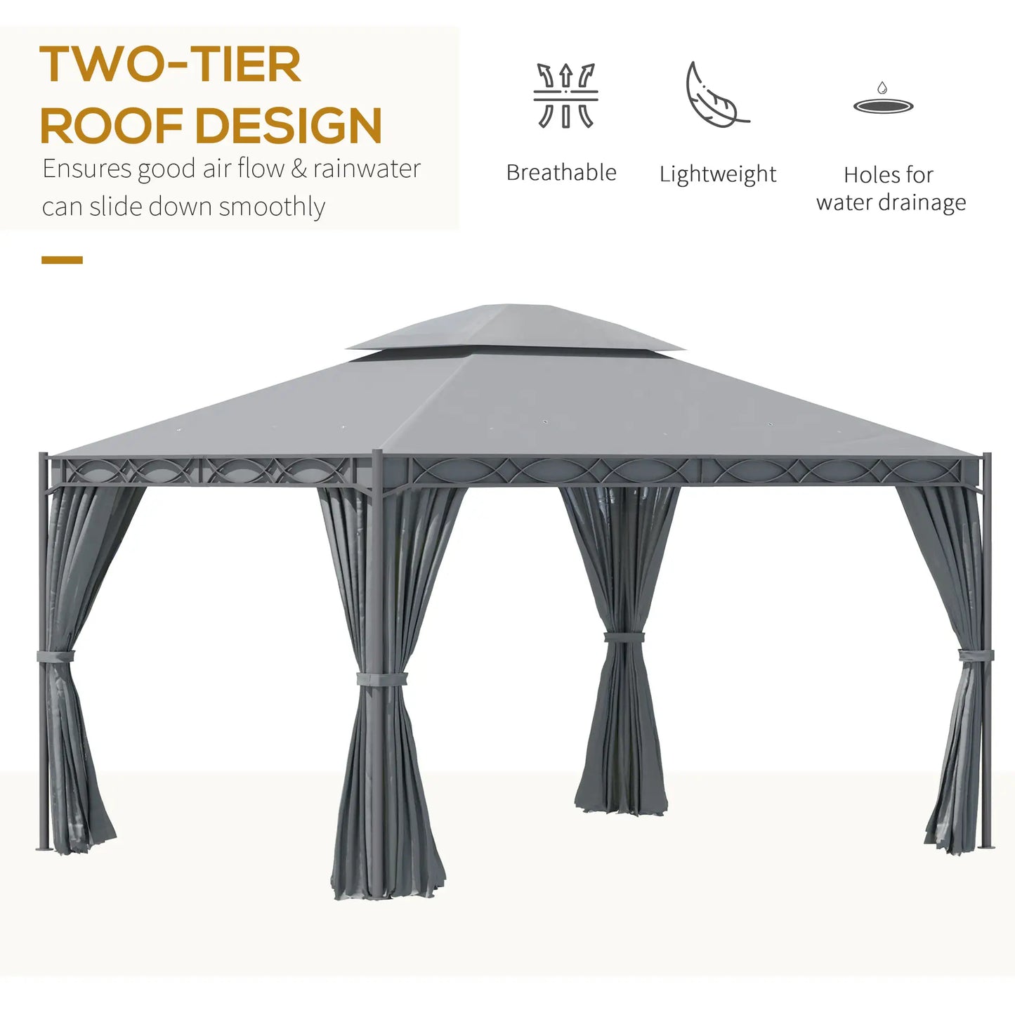 10'x13' Soft-Top Patio Gazebo, Double-Tiered, Steel, Grey Gazebos at Gallery Canada