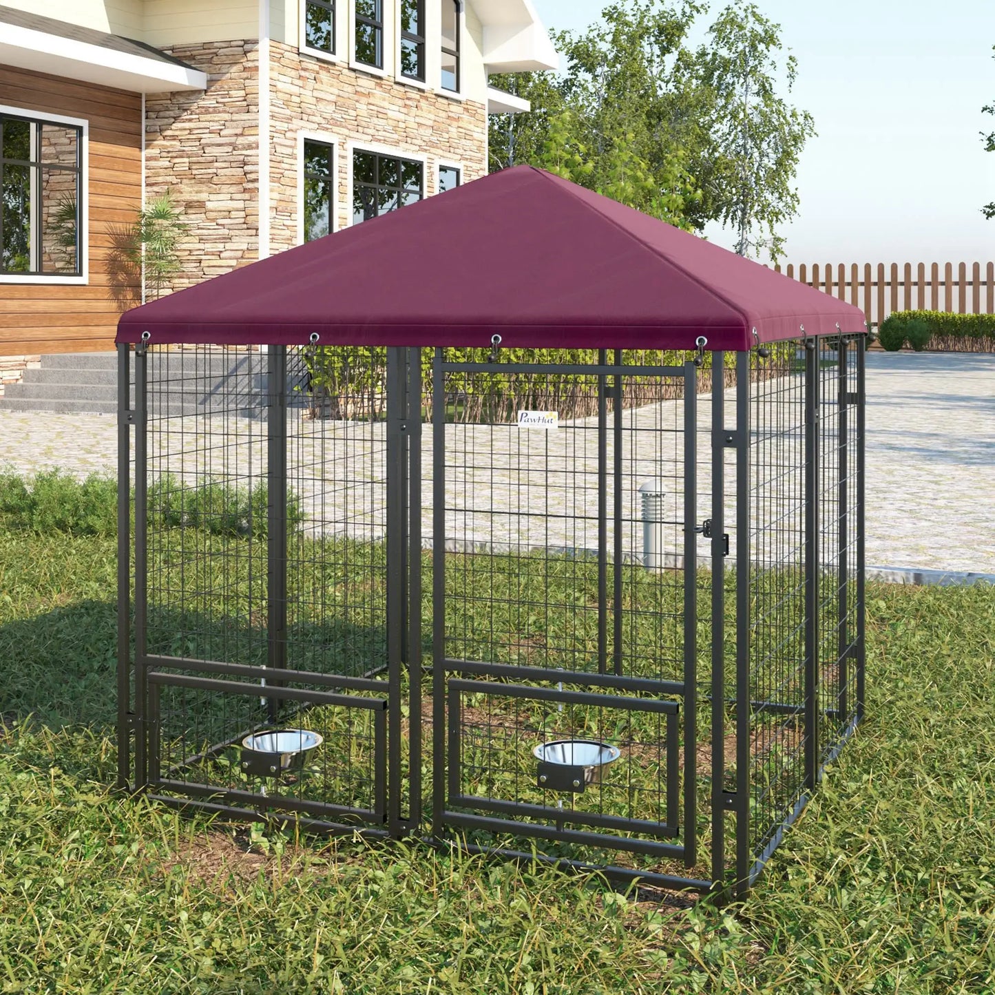 Large Steel Dog Kennel, 4.6ft x 4.6ft x 5ft, Lockable Playpen, UV-Resistant Canopy Houses, Kennels & Pens at Gallery Canada
