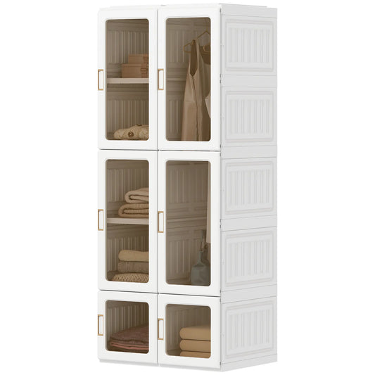 Portable Wardrobe, Foldable Plastic Closet, 6 Compartments, White Clothing Storage White at Gallery Canada