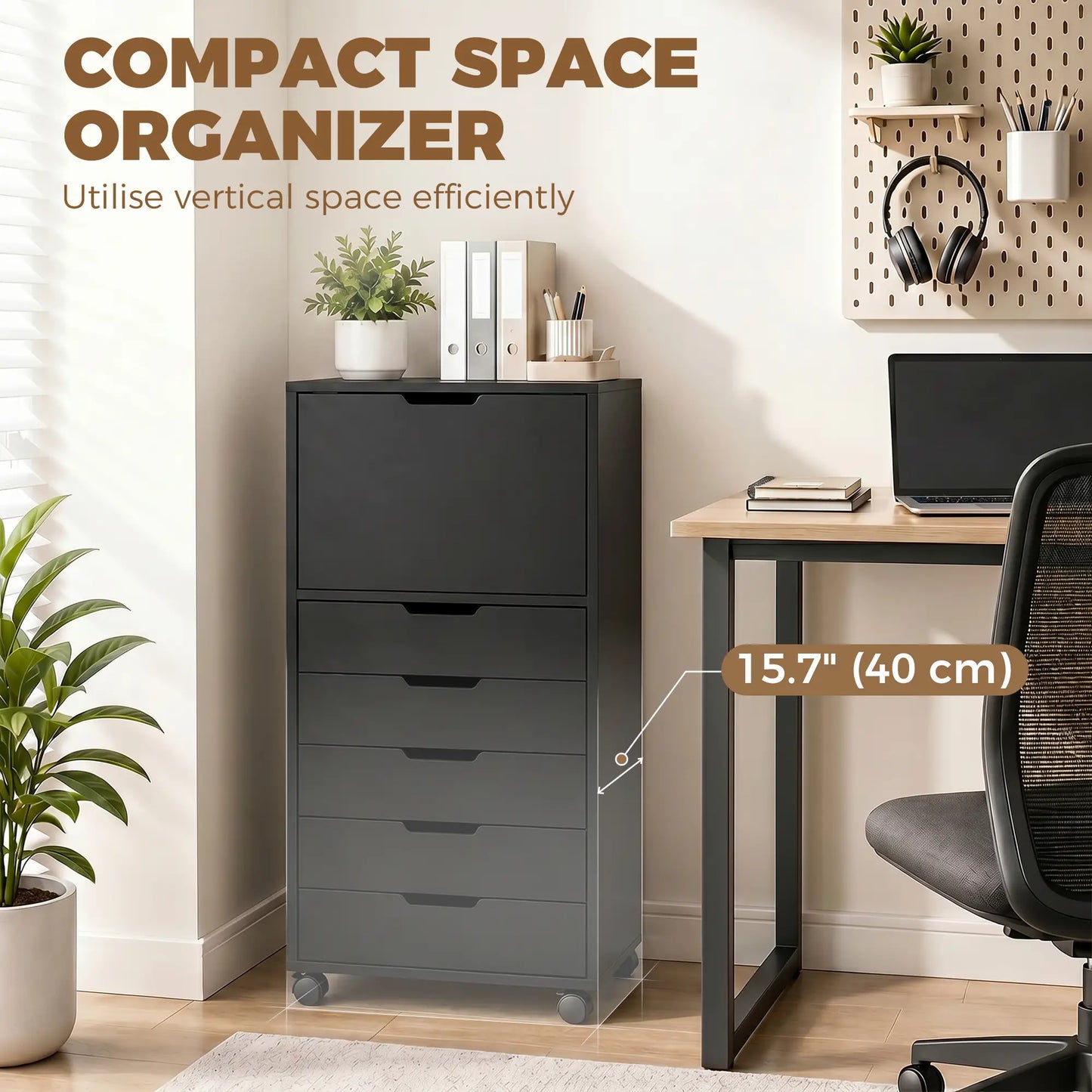 Mobile File Cabinet With 5 Drawers, Black, Black