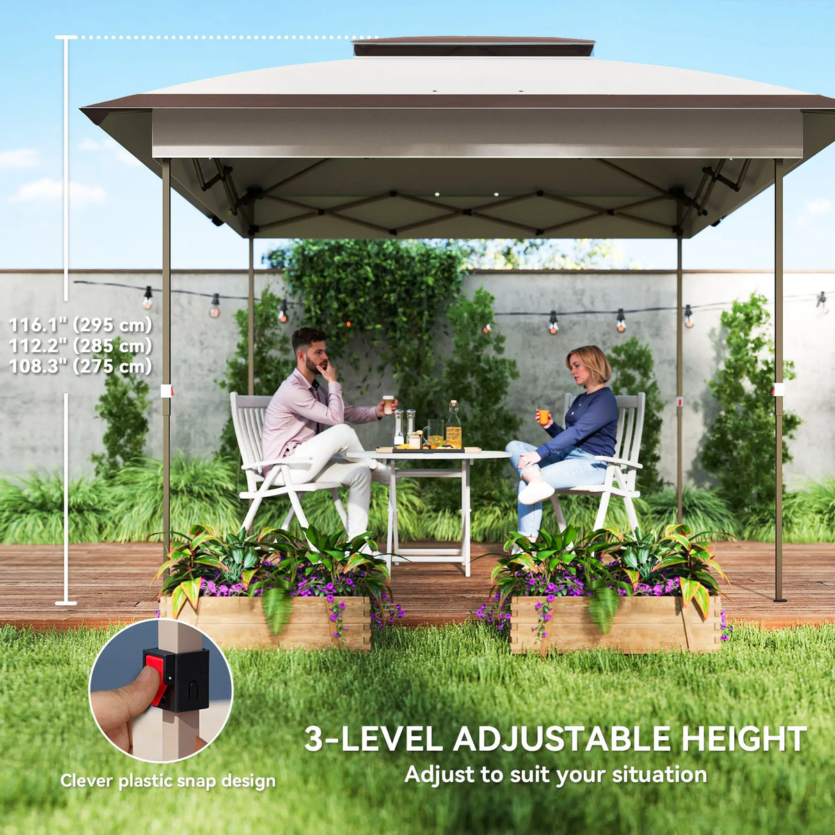 12' x 12' Pop Up Canopy, Sun Shade Tent, Mesh Sidewalls, Beige, Dark Brown Pop Up Canopies at Gallery Canada