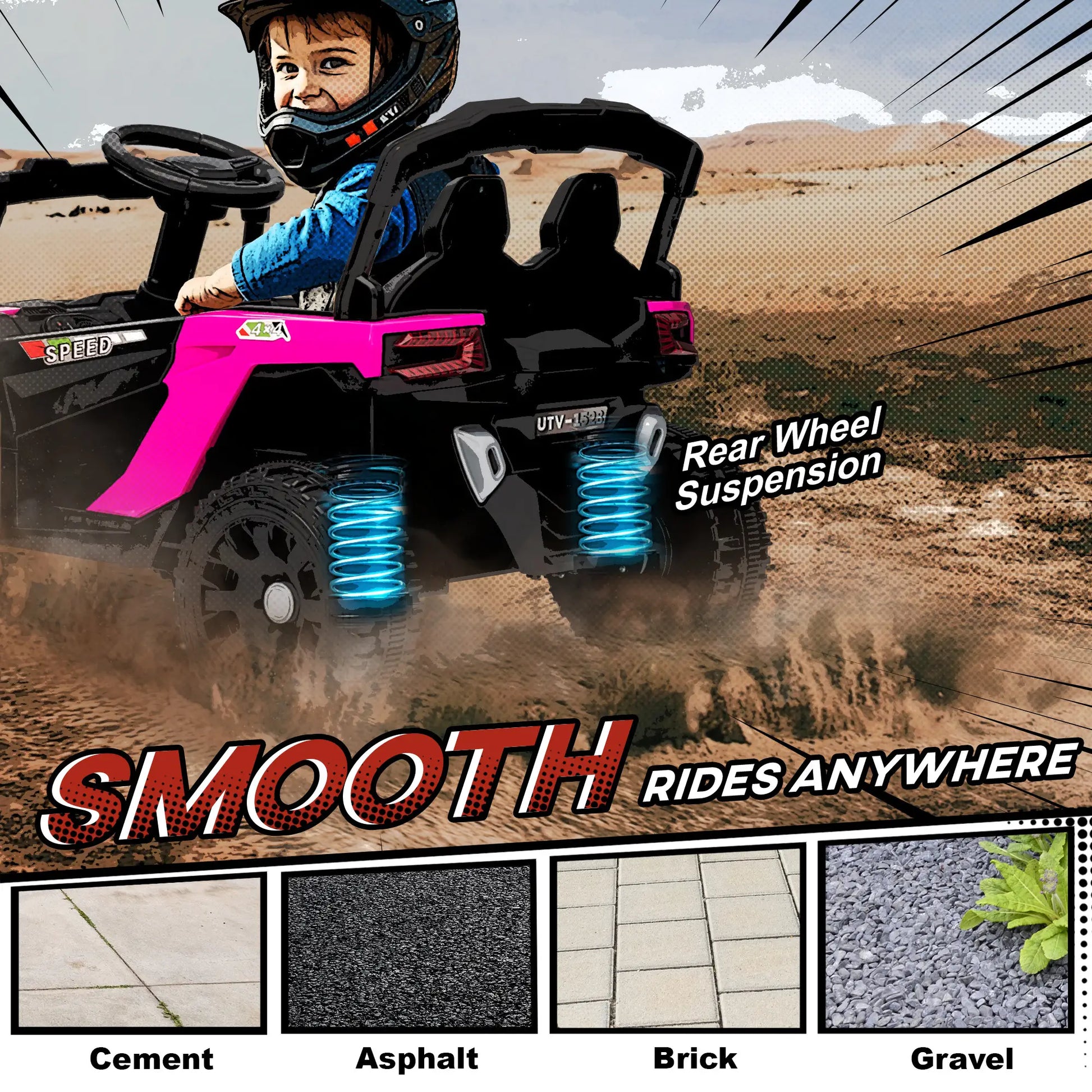 12V Kids Ride On Truck, Dual Motors, Rear Suspension, Remote Control, Pink Electric Toy Cars at Gallery Canada