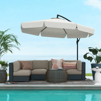 11 FT Cantilever Patio Umbrella, Cross Base, 8 Ribs, Cream White Offset Cantilever Umbrellas at Gallery Canada