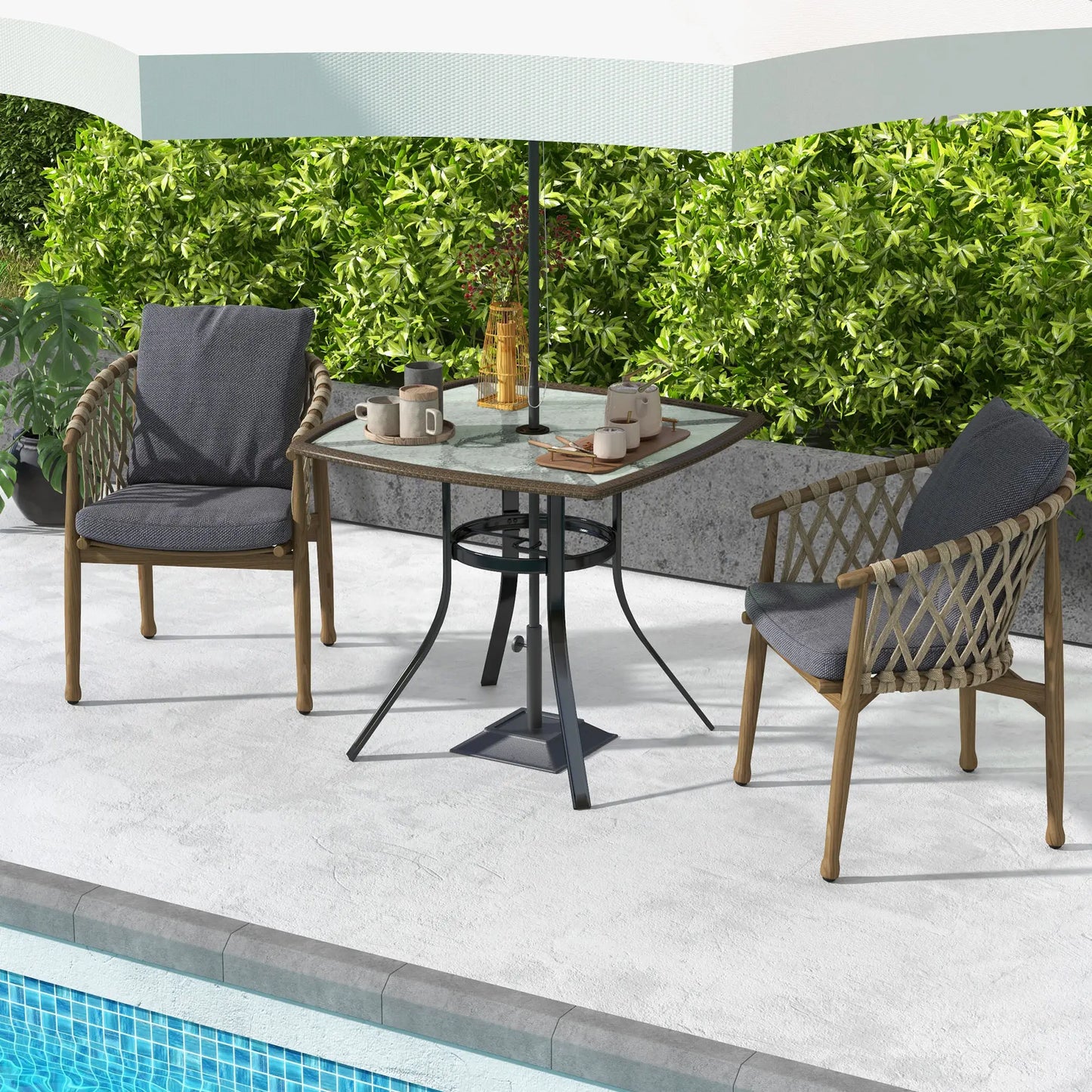 34 Square Outdoor Dining Table, Water-Grain Glass Top, Dark Brown Patio Dinning Tables at Gallery Canada