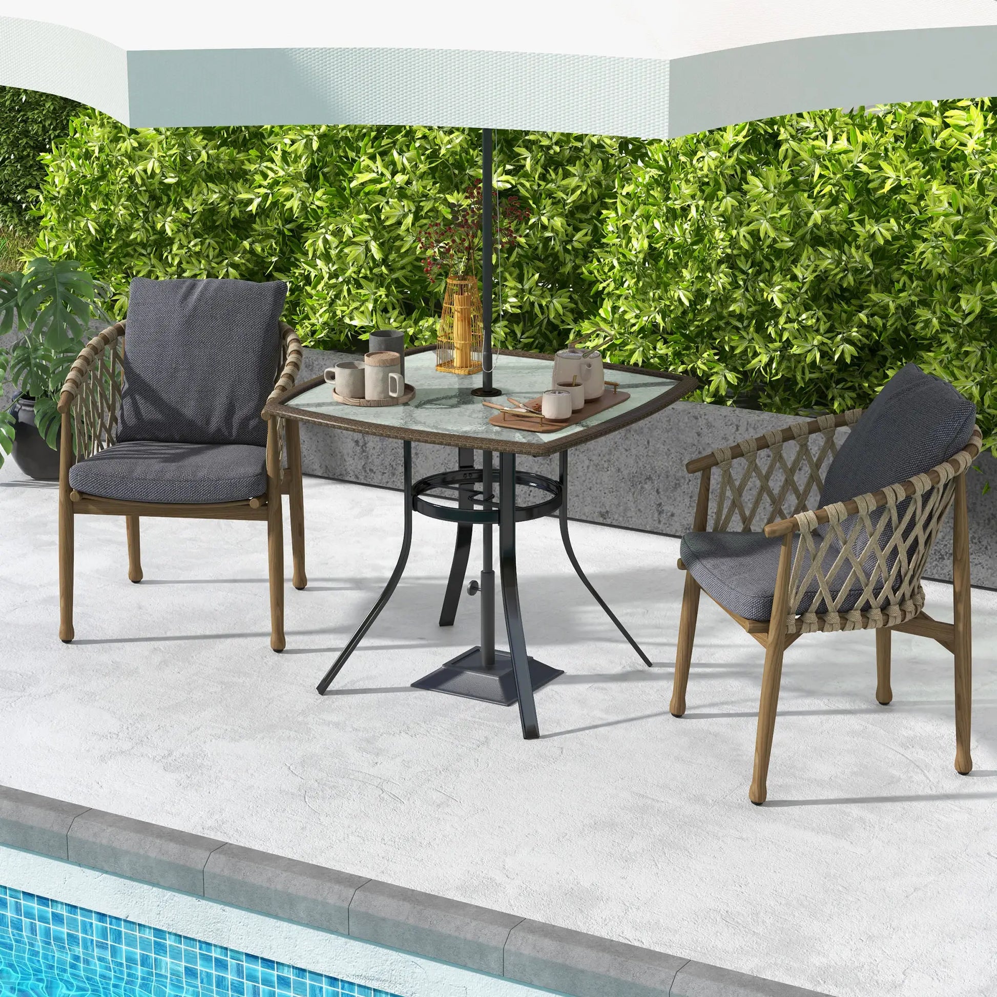 34 Square Outdoor Dining Table, Water-Grain Glass Top, Dark Brown Patio Dinning Tables at Gallery Canada